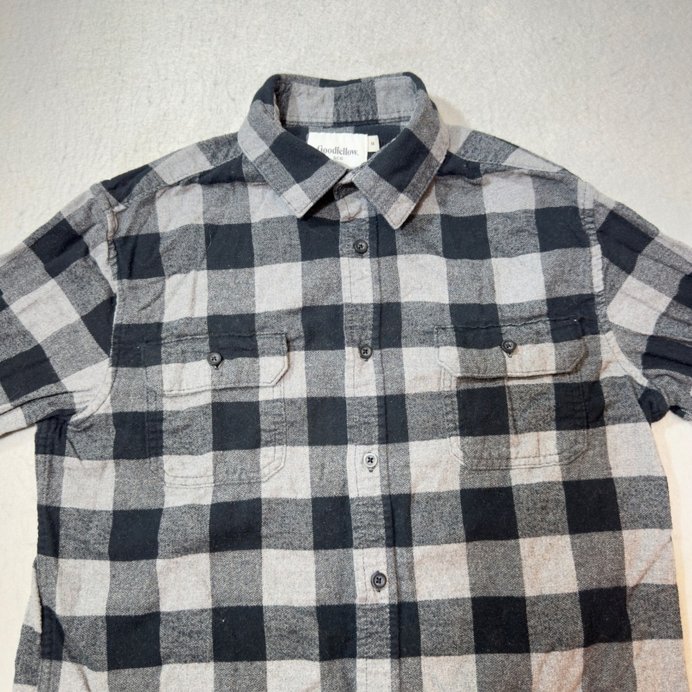 Goodfellow & Co‎ Flannel Shirt Mens Medium Grey Black Excellent Buffalo Plaid